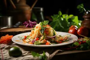 ai généré une classique thaïlandais plat som tum Papaye salade photo