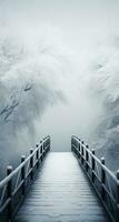 ai généré le pont avec neige couvert des arbres, photo