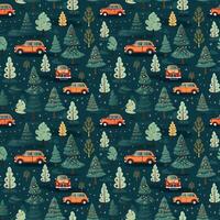 ai généré une Noël modèle avec voitures et des arbres, sans couture modèle Contexte photo