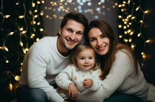 ai généré Jeune content famille sur Noël veille photo