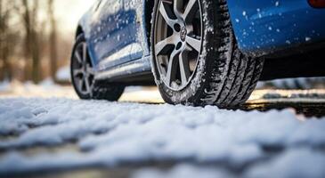 ai généré hiver voiture se soucier pour votre véhicule et santé voiture pneu photo