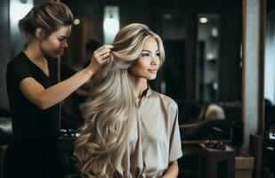 ai généré cette cheveux styliste est une femme cheveux à une salon photo