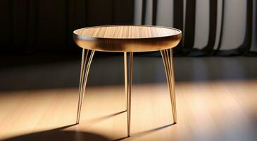 ai généré cette est une rond en bois côté table séance sur métal jambes photo