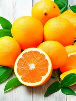 ai généré Frais Orange et tranches avec feuilles Contexte vitamine c concept ai généré photo