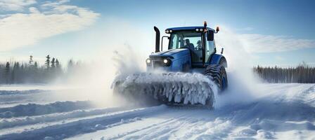 ai généré très efficace neige ventilateur voiture effectivement efface neige couvert route pendant hiver saison photo