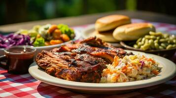 ai généré porc assiette un barbecue nourriture photo