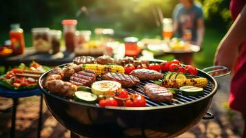 ai généré fumée gril un barbecue nourriture photo