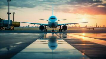 ai généré vol avion aéroport Contexte photo