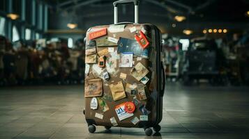 ai généré valise bagage aéroport Contexte photo