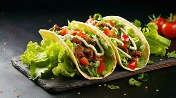 ai généré épicé du boeuf taco nourriture photo