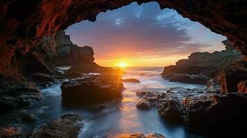 ai généré vagues mer la grotte paysage photo