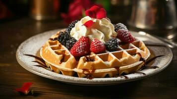 ai généré croustillant Belge gaufre nourriture photo