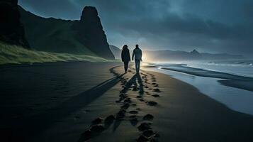 ai généré Islande noir le sable plage photo