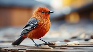 ai généré manakin oiseau beauté rouge cheveux la nature faune photo