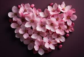 ai généré rose fleur pétales dans le forme de une cœur photo