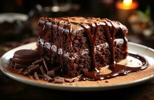 ai généré une tranche de Chocolat gâteau avec une petit échantillon de Chocolat glaçage photo