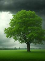 ai généré vert arbre, Contexte ciel réaliste vue photo