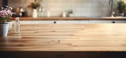ai généré un image de une nettoyer cuisine avec une en bois compteur photo