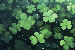 ai généré fermer vue de magnifique Frais vert trèfle feuilles. photo