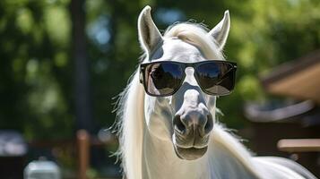ai généré marrant cheval dans des lunettes de soleil photo