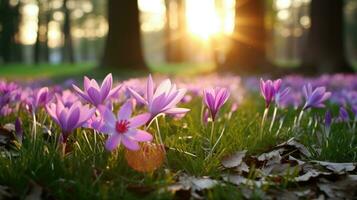 ai généré fleurs, Contexte image, fleur champ, luminosité, fraîcheur, paysage, paysage, la nature photo