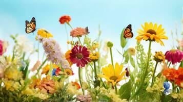 ai généré fleurs, Contexte image, fleur champ, luminosité, fraîcheur, paysage, paysage, la nature photo