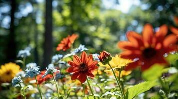 ai généré fleurs, Contexte image, fleur champ, luminosité, fraîcheur, paysage, paysage, la nature photo