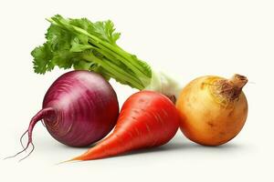 ai généré beaucoup sortes de des légumes sur blanc Contexte. en bonne santé nourriture concept photo