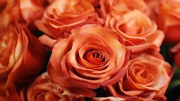 ai généré une proche en haut de une bouquet de Bacon Orange des roses, ai photo
