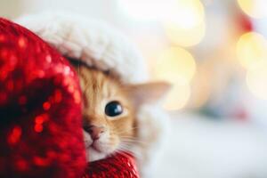 ai généré une chat furtivement en dehors de en dessous de une rouge couverture, ai photo