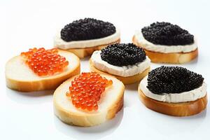 ai généré noir et rouge poisson caviar. canapés avec caviar photo