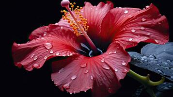 ai généré une hibiscus fleur avec une noir fond.ai généré. photo