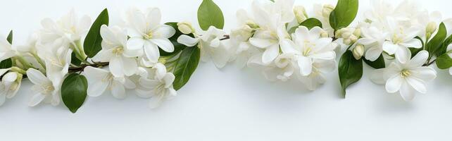 ai généré jasmin fleurs sur blanc surface. ai généré photo