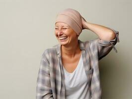 ai généré portrait de caucasien chauve femme, alopécie et cancer conscience photo