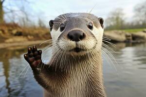 ai généré loutre dans le l'eau. ai généré photo