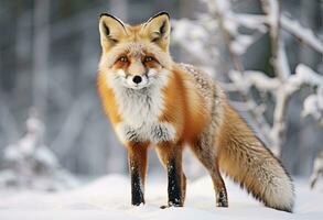 ai généré rouge Renard permanent sur neige. ai généré. photo