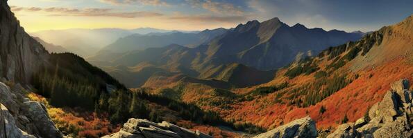 ai généré panorama Montagne l'automne paysage. ai généré photo