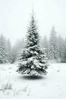 pin des arbres ou décoré Noël arbre couvert par neige sur magnifique l'hiver. Noël thème en plein air par ai généré photo