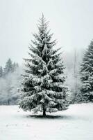 pin des arbres ou décoré Noël arbre couvert par neige sur magnifique l'hiver. Noël thème en plein air par ai généré photo