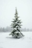 pin des arbres ou décoré Noël arbre couvert par neige sur magnifique l'hiver. Noël thème en plein air par ai généré photo