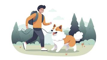 ai généré minimaliste ui illustration de une enfant en jouant avec une chien dans une plat illustration style sur une blanc Contexte photo