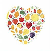 ai généré bon pour le cœur régime concept des fruits et des légumes encerclant cœur pour monde santé journée photo