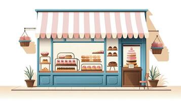 ai généré charmant boulangerie devanture illustration - minimaliste conception avec affiché des pâtisseries photo