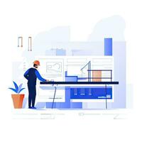 ai généré minimaliste ui illustration de un architecte dessin plans dans une plat illustration style sur une blanc Contexte photo