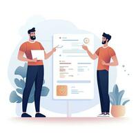 ai généré minimaliste ui illustration de une personnel entraîneur encadrement une client dans une plat illustration style sur une blanc Contexte photo