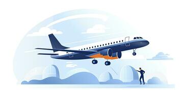 ai généré minimaliste ui illustration de une pilote en volant une avion dans une plat illustration style sur une blanc Contexte photo