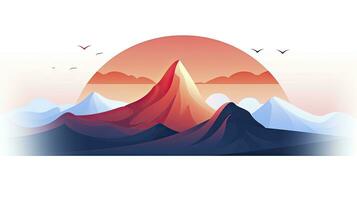 ai généré serein Montagne paysage à lever du soleil minimaliste interface utilisateur, plat illustration style photo