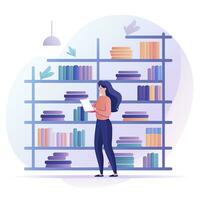 ai généré minimaliste ui illustration de une bibliothécaire rayonnage livres dans une plat illustration style sur une blanc Contexte photo