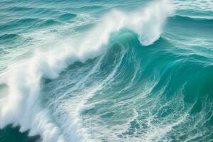 ai généré Haut vue mousseux l'eau vagues à le océan. pro photo