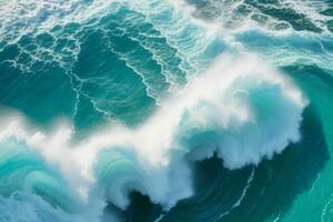 ai généré Haut vue mousseux l'eau vagues à le océan. pro photo